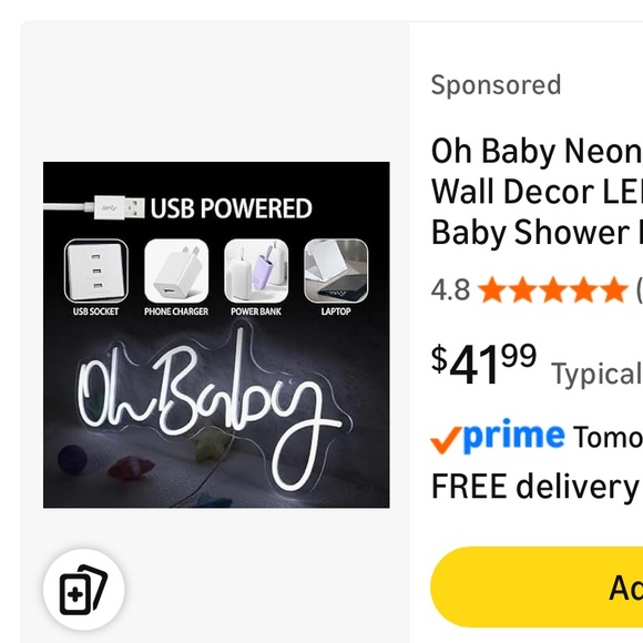 Oh Baby Neon Light Sign for Baby Shower Backdrop Decorations Adjustable, White - Picture 8 of 9